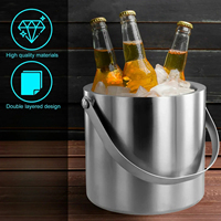 Cubo de Hielo Aislado de Acero Inoxidable de 1.6-5L, Recipiente para Bebidas de Doble Pared, Asa de Transporte Cómoda, Contenedor de Hielo para Cerveza y Vino, Herramienta de Bar