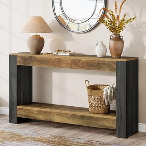 Table de canapé convertible moderne avec miroir, étagère de rangement ouverte et finition métallique bicolore pour salon - Product Image 2