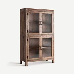 Modern Durable Solid Mango Wood Display Cabinet with Glass Doors and Iron Handles Home Furniture <b>Storage</b> Unit - Product Image 1