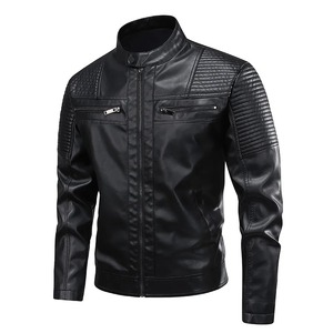Chaqueta de Motociclista de Cuero PU Verde Oliva para Hombre, Cuello Alto, Cierre de Cremallera, Resistente al Viento, Corte Ajustado, para Otoño - Product Image 4