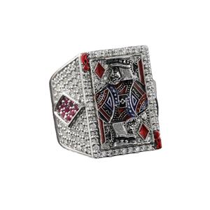 Bague Statement Homme en Alliage Argenté, Style Hip Hop Luxe Moderne, Sertie de Cristaux et Strass, Motif Carte à Jouer Roi - Product Image 1