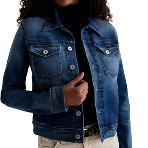 แจ็คเก็ตยีนส์ทรงเข้ารูปสำหรับผู้หญิง ผ้าเดนิมฟอก ทรงปกติ ผสมสแปนเด็กซ์/คอตตอน ดีไซน์หรูหรา น้ำหนัก 180 กรัม เหมาะสำหรับฤดูใบไม้ร่วง ฤดูหนาว ฤดูร้อน ขายส่ง รับผลิตแบบ OEM ODM - Product Image 1