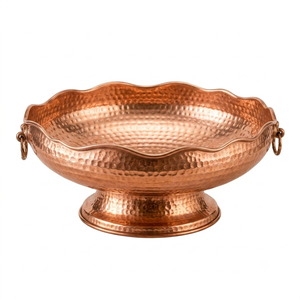Bol à fruits en cuivre fait main, martelé, sur piédestal, pour service, centre de table décoratif, décoration intérieure, cadeau, vente en gros, OEM, en vrac, B2B - Product Image 1