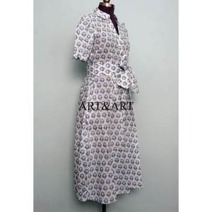 Robe midi 100 % biologique imprimée à la main motif floral, manches courtes, style bohème en coton, coupe trapèze, idéale pour la plage – Vente en gros - Product Image 5