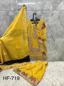 Ensemble de costume en mousseline de soie lourde de créateur avec dupatta, prêt-à-porter, haut et pantalon palazzo, tenue ethnique légère pour femme, idéal pour les fêtes - Product Image 3