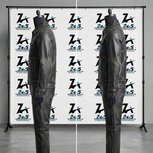 Custom Designed Vintage Distressed <b>Black</b> Leather Jacket Pants Casual Streetwear Windproof Winter Streetwear Leather Set For <b>Men</b> - Product Image 3