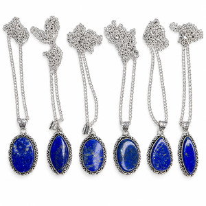 Proveedor mayorista de collares con colgante de lapislázuli natural, con engaste en tono plata antigua, joyería vintage con piedras preciosas para hombres y mujeres. - Product Image 6