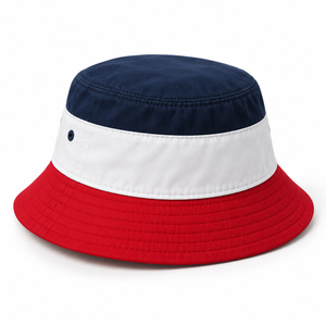 Chapeau Bob Unisexe à Blocs de Couleurs Rouge Blanc Bleu Marine en Toile de Coton Décontracté Printemps-Été Adulte Logo Personnalisé Broderie 3D de Haute Qualité - Product Image 1