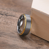 Bague en carbure de tungstène argentée et dorée avec centre brossé, bords dorés polis, alliance confortable pour homme, bijoux en gros