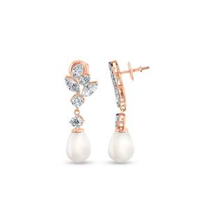 Pendientes colgantes de perlas con incrustaciones de diamantes - Product Image 6