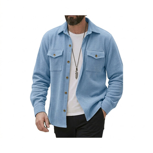 Camisa Casual de Punto Verde Oliva para Hombre, Cuello Camisero, Color Sólido, Antiarrugas, Manga Larga, Transpirable, Talla Grande, para Primavera - Product Image 5
