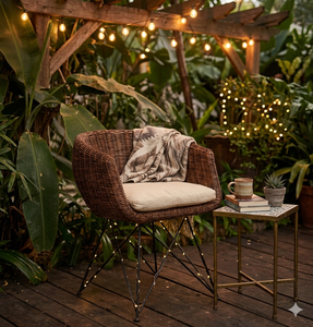 Modern Rattan Wicker Dining Armchair Outdoor Patio <b>Garden</b> Restaurant Accent <b>Chair</b> With Durable Geometric Metal Legs - Product Image 6