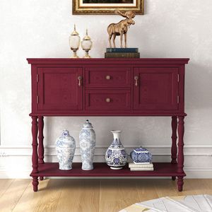 Consolle retrò con 2 cassetti e 2 ante, tavolo stretto per ingresso e tavolo lungo da divano con contenitore - Product Image 2