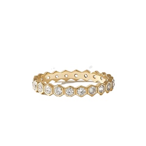 Natural Diamond Hexagon Bezel Setting Engagement <b>Ring</b> Eternity Honeycomb Design Wedding Band Real Gold Diamond Eternity Party - Product Image 1