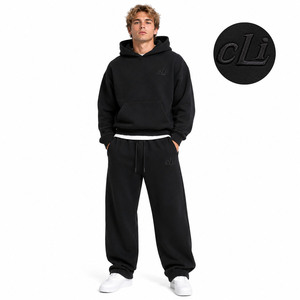 Hoodies amples vierges, broderie ton sur ton personnalisée, en molleton de coton de luxe, ensembles de survêtements à épaules tombantes, joggers à jambes larges, vente en gros, faible MOQ - Product Image 1