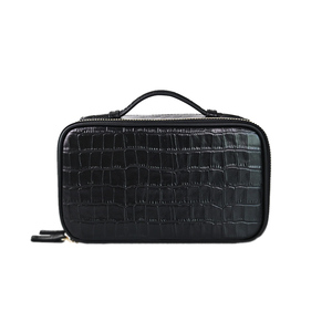 Full Grain Leather <b>Makeup</b> <b>Case</b> Cosmetic Travel Bag with Organized Compartments Secure Zipper and Convenient Carry Handle - Product Image 2
