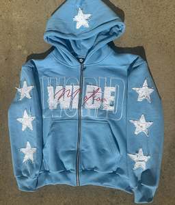 Sweat à capuche zippé pour homme, coupe ample, délavé soleil et à l'acide, orné de strass, grammage lourd, style streetwear vintage - Product Image 4