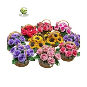Handmade Crochet Flower <b>Basket</b> Cotton Potted Rose Sunflower Artificial Floral Decor for Desktop Living Room Wedding <b>Gift</b> - Product Image 6