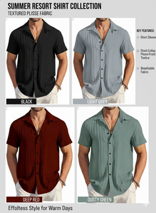 Chemise de plage plissée texturée pour homme à manches courtes, respirante, à rayures verticales, décontractée, boutonnée, pour l'été - Product Image 5