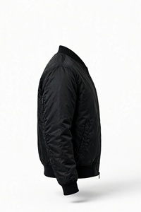 Unisex Black Bomber <b>Jacket</b> Solid Color Zipper Closure Smart Casual Nylon/Cotton <b>Fleece</b> <b>Lining</b> Quick Dry Windproof Eco-Friendly - Product Image 4