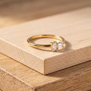 Baguette Cut <b>Two</b> <b>Stone</b> <b>Ring</b> Minimalist Platinum Band Lab Diamond Engagement Band Eternity <b>Ring</b> for Women Wholesale Jewelry - Product Image 6