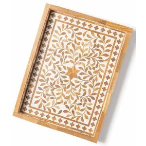 Nouveauté : Plateau de service artisanal à motifs géométriques en os incrusté, idéal pour le petit-déjeuner, plateau polyvalent à prix de gros - Product Image 4