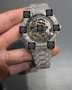 New Trendy Luxury <b>Skeleton</b> Dial Fully Iced Moissanite <b>Automatic</b> Mechanical Stainless Steel <b>Watch</b> 42mm Pointer Glass GPS 10 Bar - Product Image 1