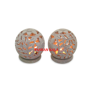 Portavelas Ovalado de Piedra Jabonosa Natural Hecho a Mano con Tallado Jali de Alta Calidad para Decoración del Hogar - Product Image 5