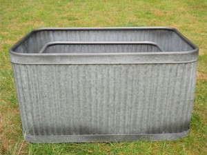 Customized rectangular galvanized metal <b>planters</b> Ribbed texture outdoor garden containers Set of 2 Galvanized Metal <b>Planters</b> Pot - Product Image 1