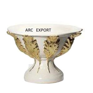 Tazón para Servir Alimentos de Diseño Elegante, Hecho de Material Blanco, Forma Grande, Estilo Lujoso, Hoja Dorada Antigua, Moderno y Decorativo - Product Image 1