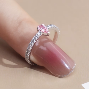 Anillo de compromiso de platino con diamante rosa talla pera, estilo romántico para mujer - Product Image 3
