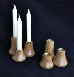 Portavelas de madera hecho a mano con acabado natural en forma de cono, juego de 3 para decoración del hogar - Product Image 5
