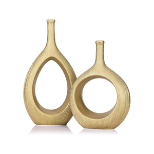 Florero de Diseño Tradicional, Forma Cilíndrica, Metal con Acabado Dorado, Maceta para Decoración de Hogar y Oficina - Product Image 2