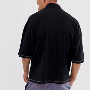 Camiseta de entrenamiento de hip-hop, ropa de calle de gran tamaño con cuello redondo y bolsillos delanteros, hombro caído, puntadas abiertas, de alta calidad, para gimnasio - Product Image 5