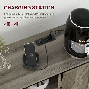 "Modern Gray TV <b>Stand</b> with Charging Station & Sliding Barn <b>Door</b> 16" Tall Sideboard for Living Room" - Product Image 4