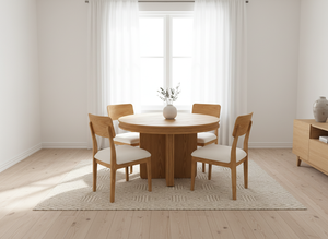 Juego de Mesa de Centro Redonda Moderna con 4 Sillas, Madera de Fresno Maciza y Chapa de MDF, Muebles Duraderos para Sala de Estar - Product Image 4