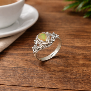 แหวนพลอยโอปอลเอธิโอเปียธรรมชาติ เงินแท้ 925 ทำมือ รูปทรงหยดน้ำ แบบคาโบชอง วินเทจ ดีไซน์เนอร์ เครื่องประดับผู้หญิง สำหรับคริสต์มาส - Product Image 5