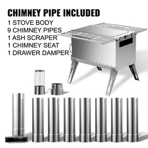 Portable Outdoor <b>Camping</b> Wood Burning Stove Stainless Steel Folding Pipe Tent Wood Stove 90.6 Height with Accessory - Product Image 4