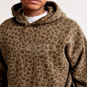 Sudadera con capucha y cremallera de corte holgado y peso pesado con estampado de leopardo y guepardo desgastado, personalizada para hombre - Fabricante - Product Image 4