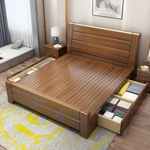 Cadre de lit de rangement en teck massif de qualité supérieure, mobilier de luxe pour chambre principale - Product Image 2