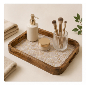 Juego de bandejas de servir de madera de mango artesanales de primera calidad, bandejas decorativas con estampado de esmalte tradicional para mesa de café, decoración del hogar - Product Image 3