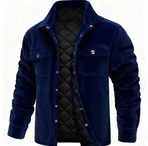 เสื้อแจ็คเก็ตบอมเบอร์ผ้าลูกฟูกสำหรับผู้ชาย สีพื้น คอตั้ง ปิดซิป กันลม สวมใส่สบายในฤดูหนาว บุด้วยโพลีเอสเตอร์ มีโลโก้ด้านหน้า - Product Image 2