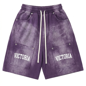 Pantalones Cortos de Verano de Algodón Jersey de 250 g/m², Corte Holgado, Lavado Vintage, Efecto Desgastado por el Sol - Product Image 1