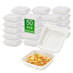 Home Richfull Heavy-Duty Waterproof <b>Plastic</b>-Lined Clamshell Disposable Biodegradable Eco-Friendly Bagasse Leakproof Potato Chips - Product Image 2
