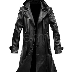 New Design Long Plain Leather Fashion Men Slim Windproof Long Coat Genuine Leather Men Leather Long Coat - Product Image 2