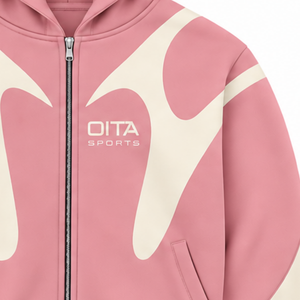 Blush Pink Contrast Panel Zip Up Hoodie Men Streetwear Full Zipper Long Sleeve Casual <b>Fleece</b> <b>Hooded</b> <b>Jacket</b> With Side Pockets - Product Image 5