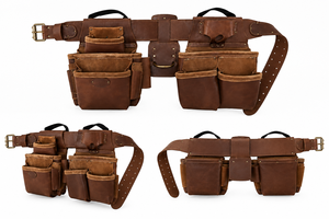 Premium Leather <b>Tool</b> <b>Belt</b> Multi Pocket Carpenter Pouch Adjustable Utility Waist <b>Belt</b> for Construction Work - Product Image 3