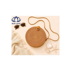 BOLSA DE RATÁN ECOLÓGICA BLUE LOTUS, MUY VENDIDA |   Bolso cruzado tejido artesanal natural con cierre de cremallera y decoración de perlas, duradero - Product Image 1
