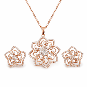 Conjunto de Collar de Lujo con Circonitas Cúbicas Florales, Conjunto de Joyería Nupcial de Plata de Ley 925 para Mujer - Product Image 1