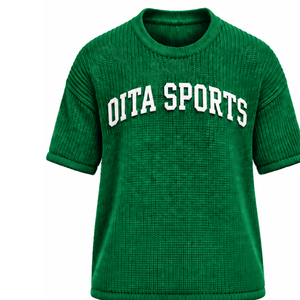 Camiseta de punto verde bosque para hombre, manga corta, cuello redondo, texturizada, informal, personalizada, estilo urbano, moda de verano, venta al por mayor - Product Image 1